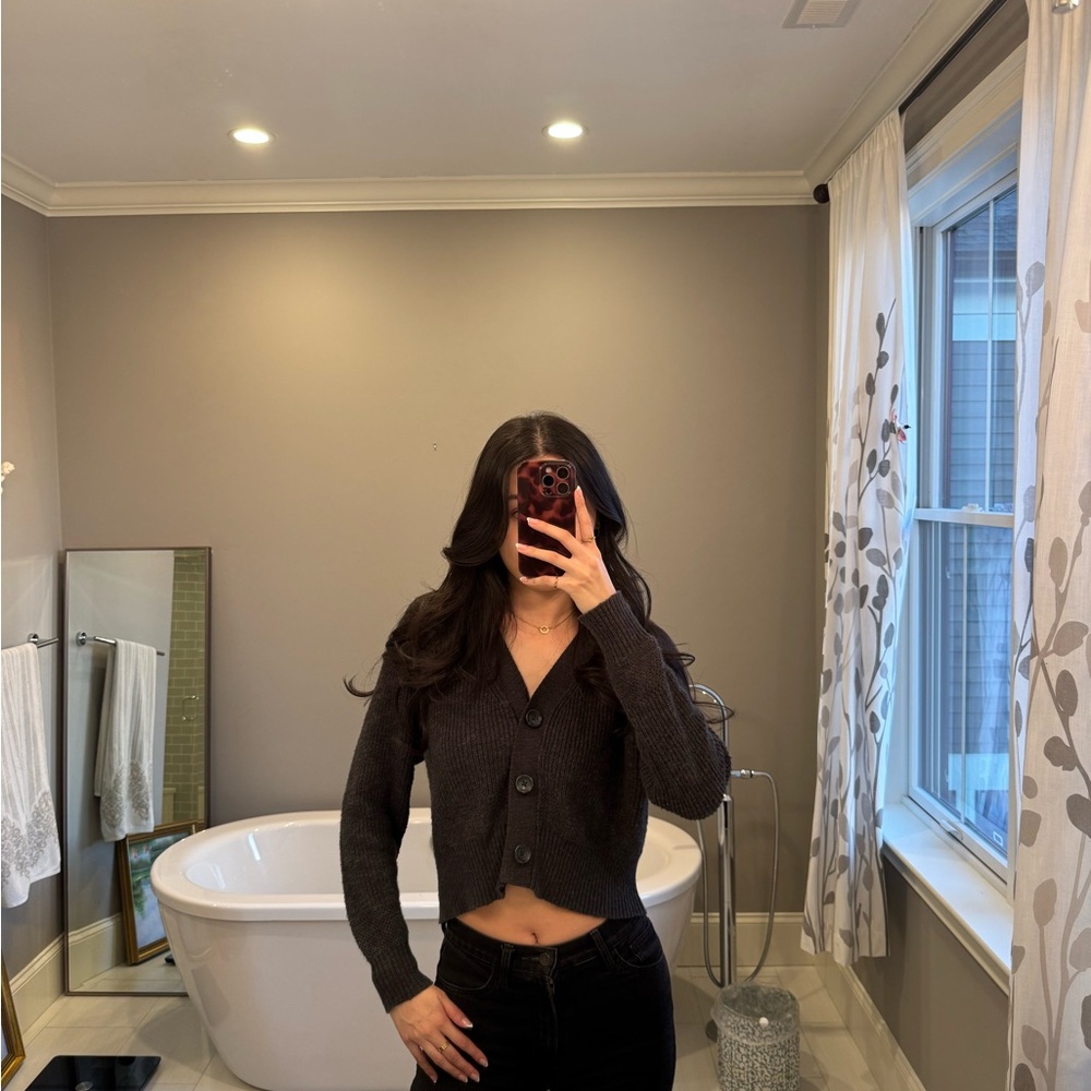 Aerie Cropped Black Button-Up Cardigan